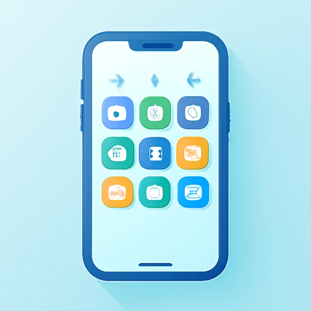 Smartphone com vários ícones de apps e setas de atualização