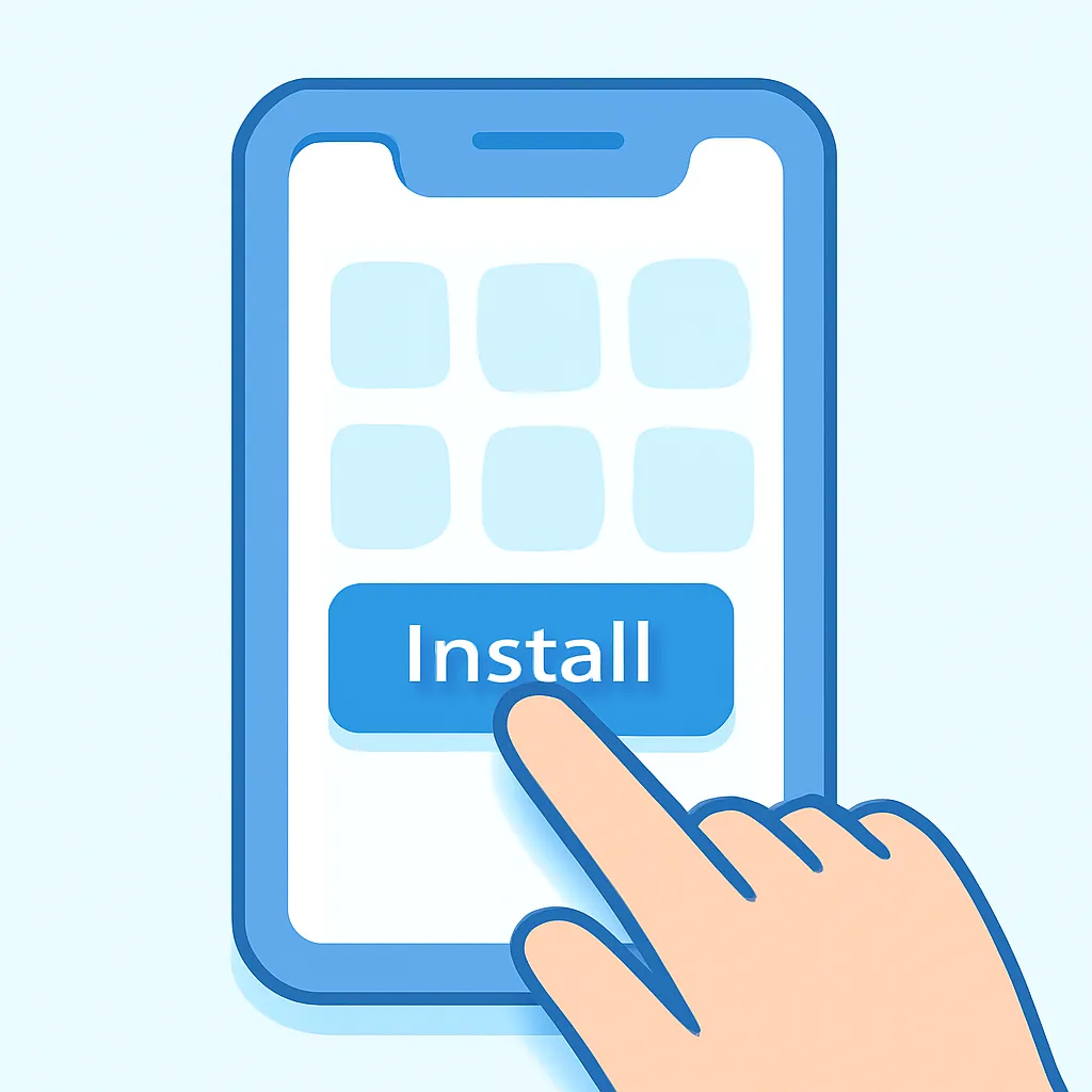 Mão tocando o botão instalar de um app na loja de aplicativos do celular