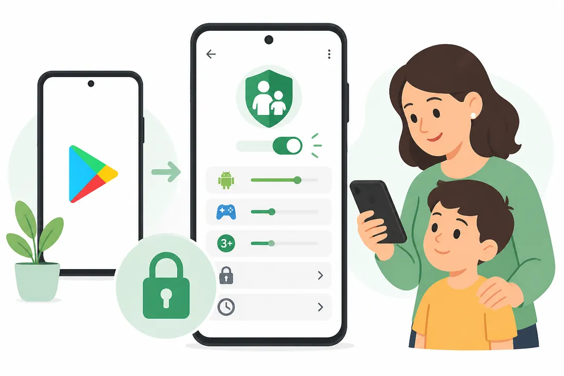 Ilustração: Como ativar o controle dos pais na Play Store