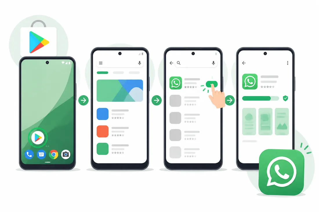 Ilustração: Como baixar o WhatsApp pela Play Store