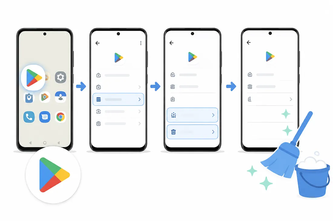 Ilustração: Como limpar o cache e os dados da Play Store