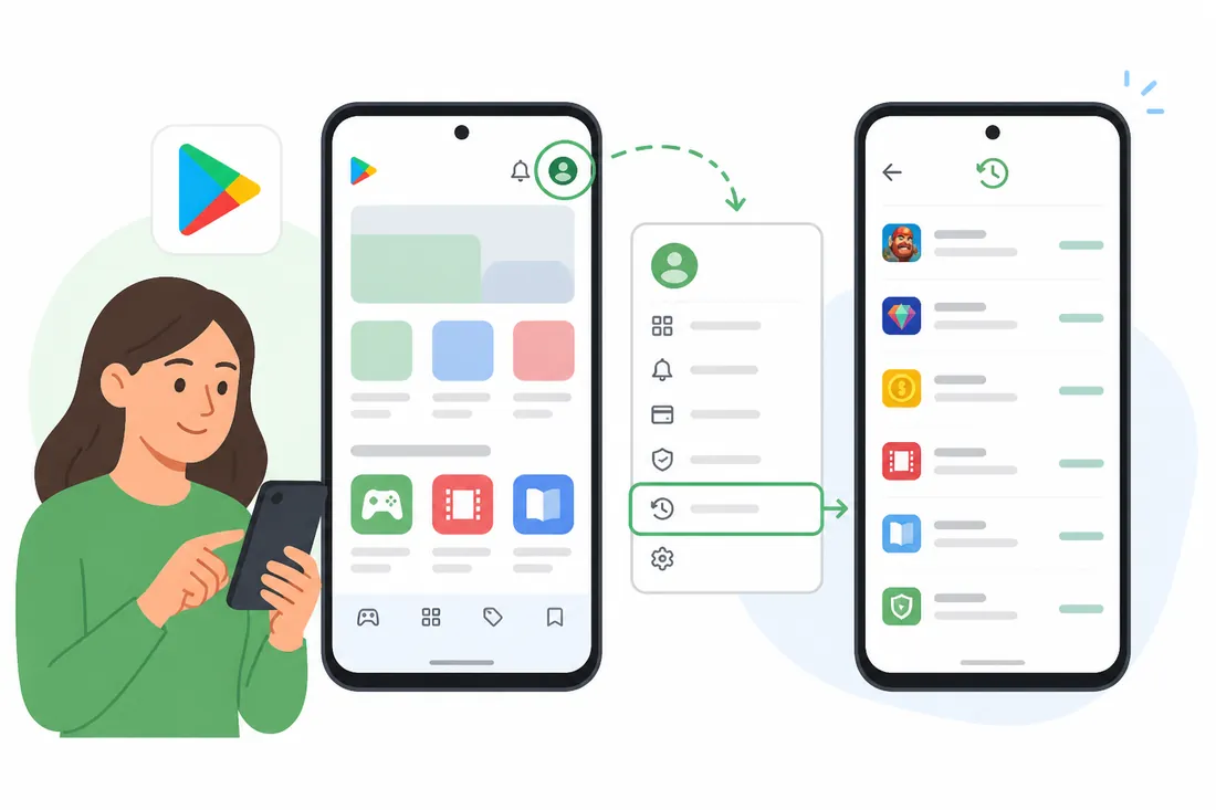 Ilustração: Como ver o histórico de compras na Play Store