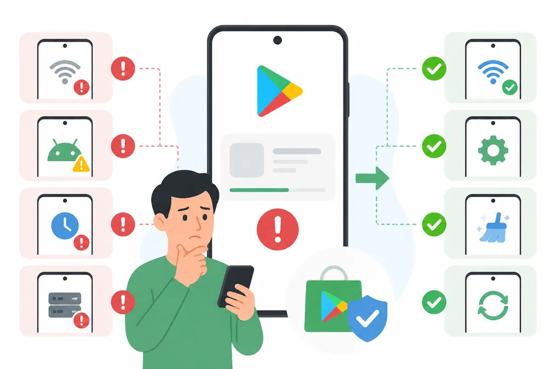 Ilustração: Erro ao baixar apps na Play Store: códigos comuns e soluções