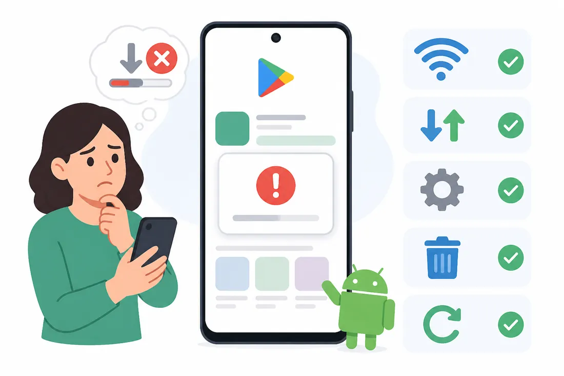 Ilustração: “Não foi possível concluir o download” na Play Store: soluções
